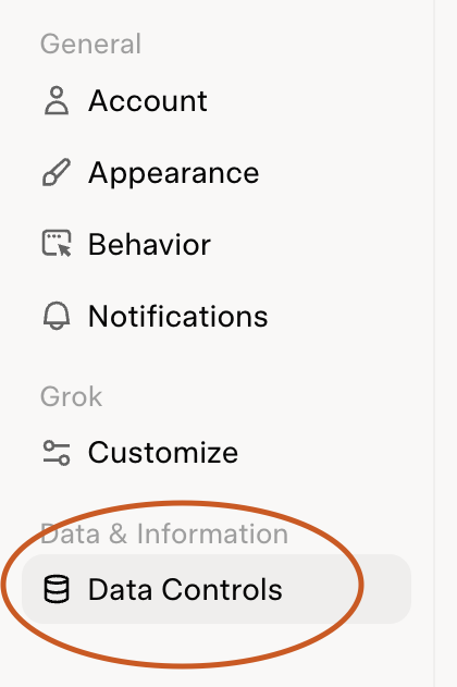 Grok Data Controls settings
