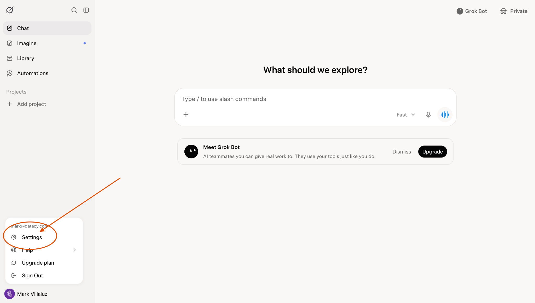 Grok account settings